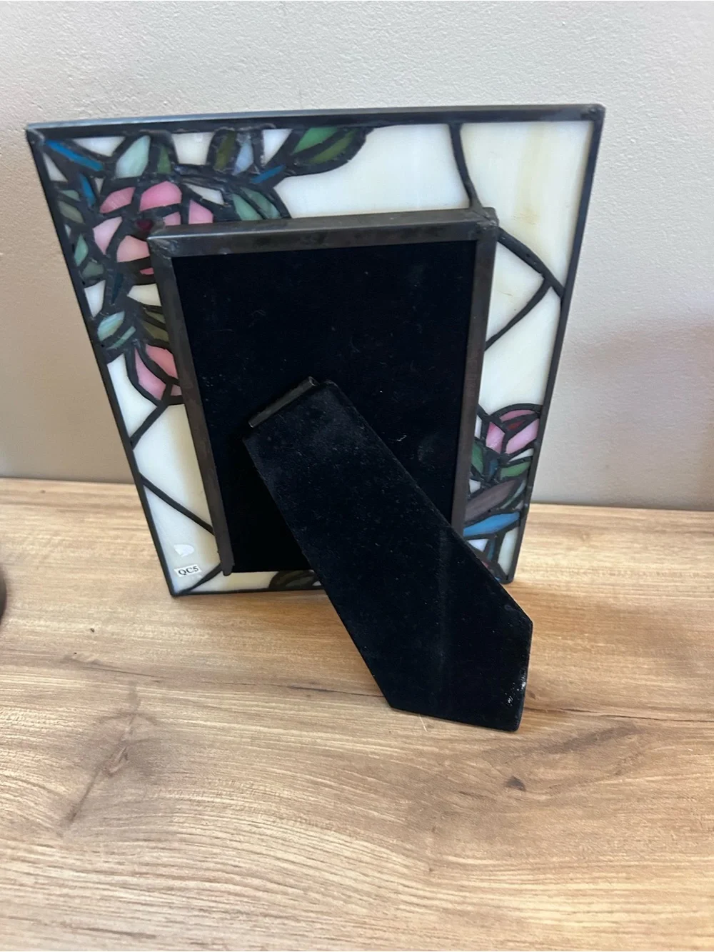 Dale Tiffany Pink Rose & Green Leaf Stained Glass Picture Frame Dragonfly